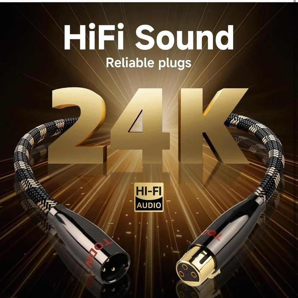 TODN HiFi XLR Balanced Audio Cables 7FT Pair 3-Pin Male Female Shielded Black